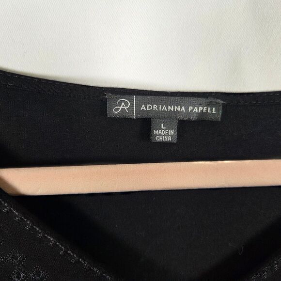 Adrianna Papell Womens Large Black Slit Sleeve V-Neck Tunic Blouse Shirt Top - Picture 2 of 8